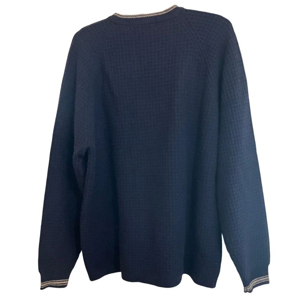 John Ashford Lambswool Sweater L Navy Blue‎ Waffle Knit Crewneck NWT 8730